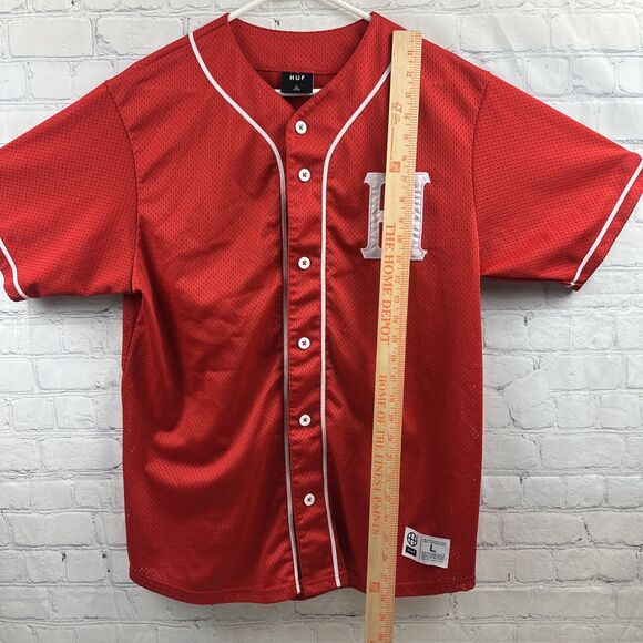 HUF Worldwide Streetwear Mens Size Large Mesh Baseball Jersey Red Short Sleeve‎ - Picture 5 of 9